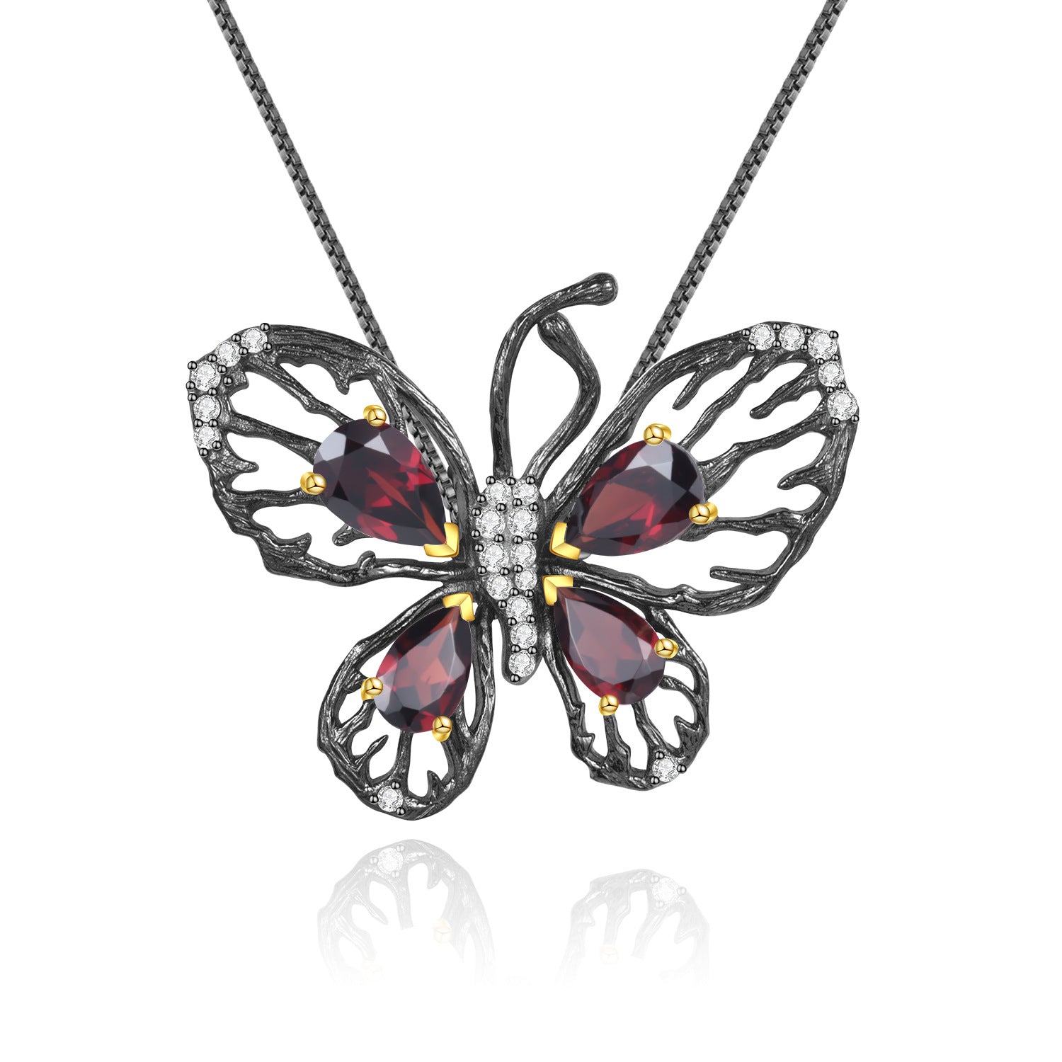 Luxury Butterfly Natural Colourful Gemstone Pendant Silver Necklace for Women