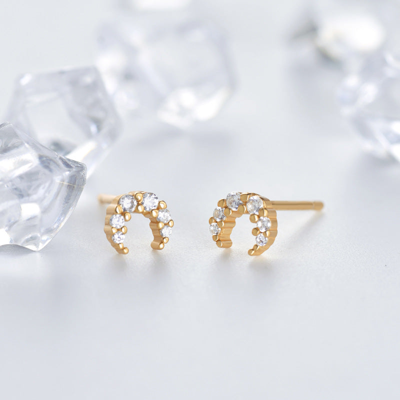Mini Zircon Moon Silver Stud Earrings for Women