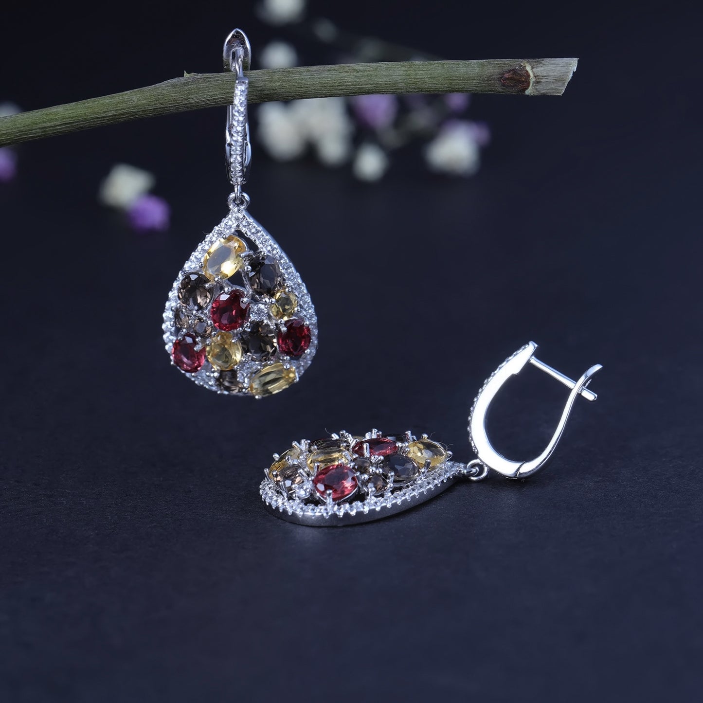 Natural Colourful Crystal  Sterling Silver Drop Earrings for Women