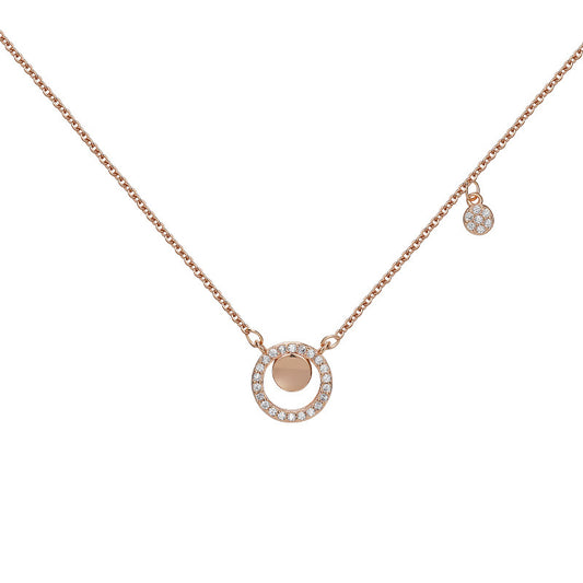Smooth Round Piece with Zircon Circle Pendant Silver Necklace for Women