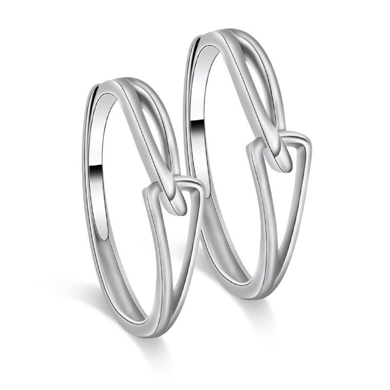 Hollow Triangle Buckle Knot Silver Couple Ring for Women