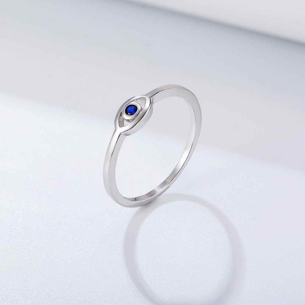 Blue Zircon Devil's Eye Design Sterling Silver Ring for Women