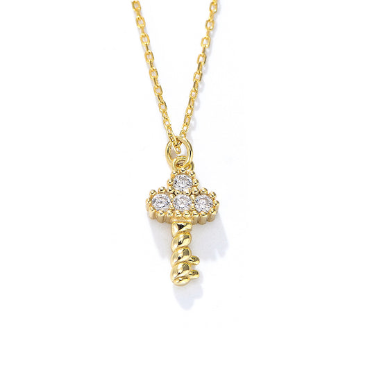 Zircon Key Pendant Sterling Silver Necklace for Women