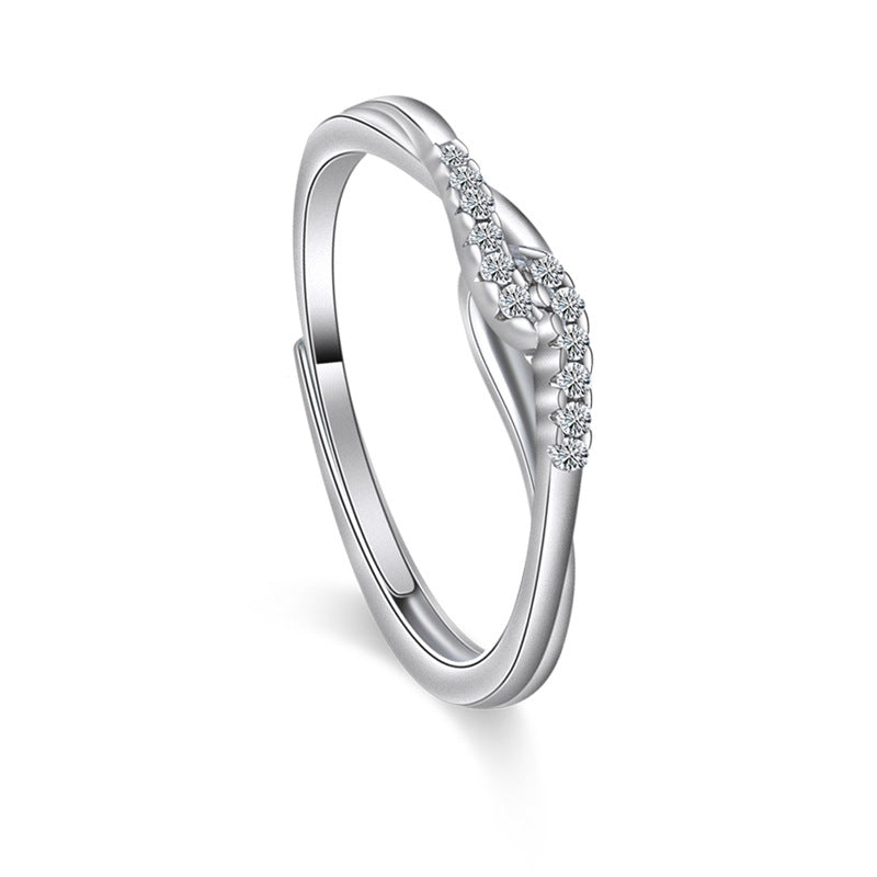 Romantic Interlaced Buckle Silver Couple Ring
