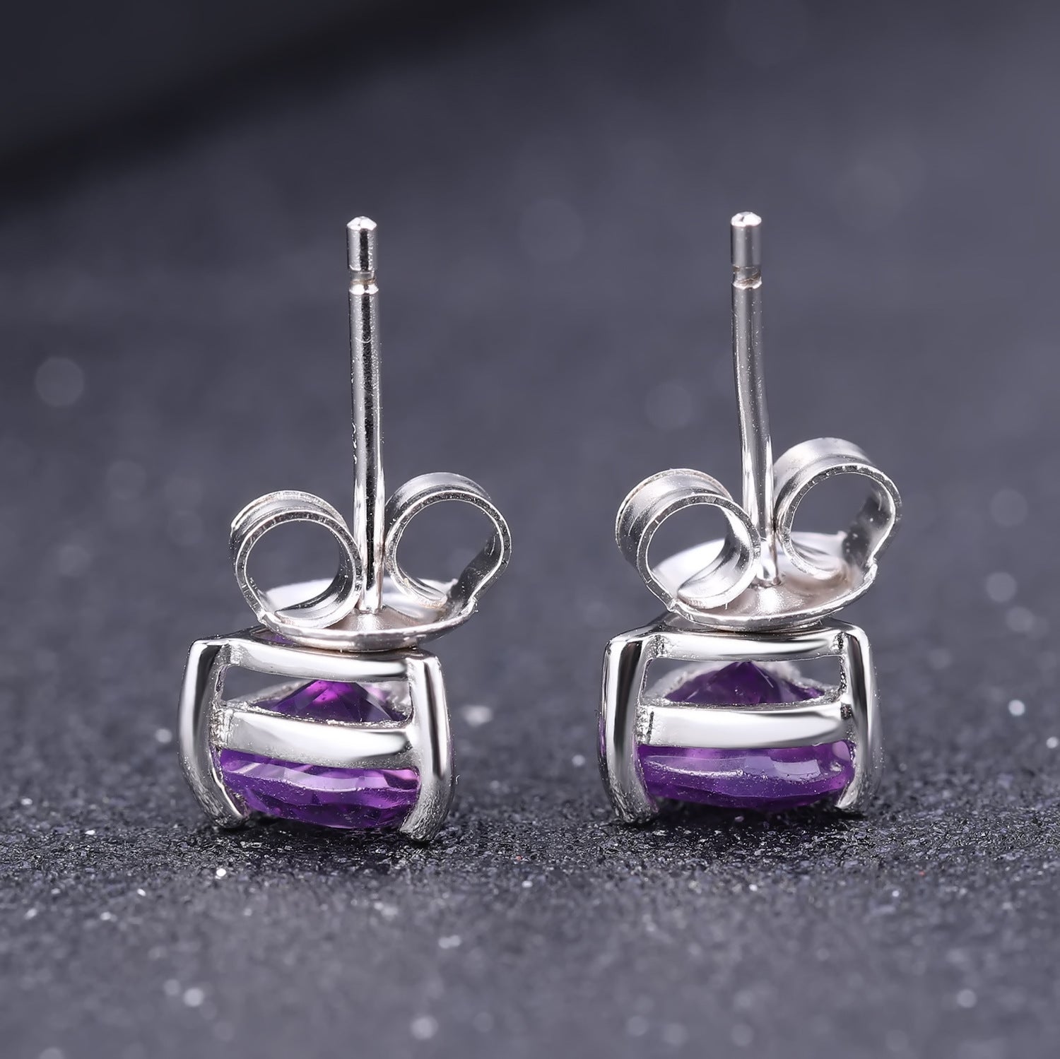 European Natural Gemstone Solitaire Heart Shape Sterling Silver Studs Earrings for Women