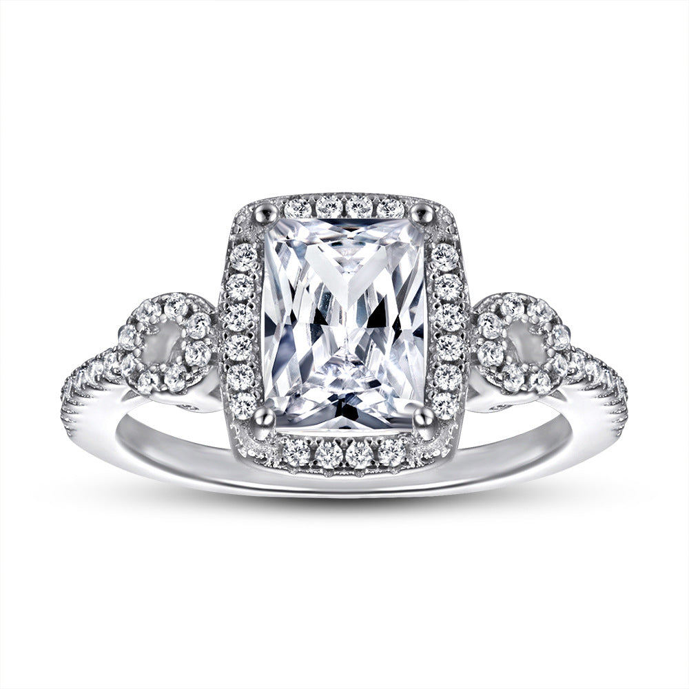 Radiant Cut Zircon Soleste Halo Cathedral Silver Ring for Women