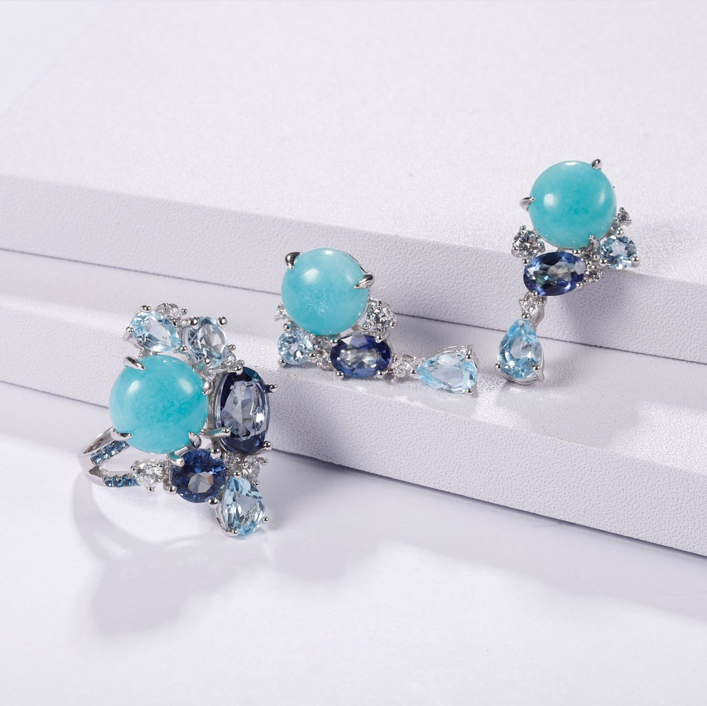 Luxury s925 Silver Natural Gem Stone Drop Earrings for Women
