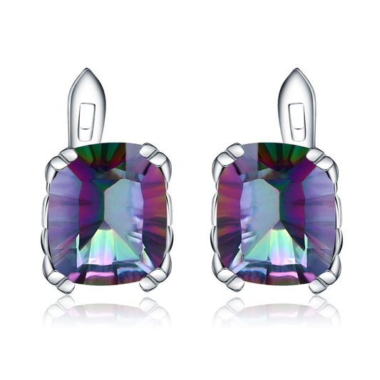 Colourful Crystal Square Sterling Silver Studs Earrings for Women