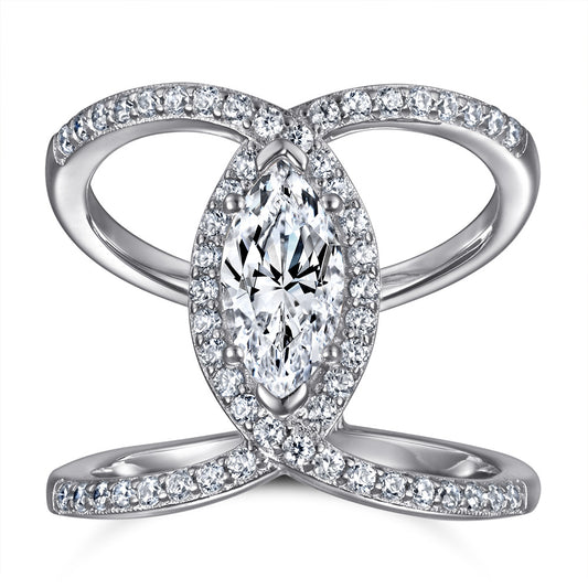 Marquise Zircon Wide Style Two Layer Silver Ring for Women