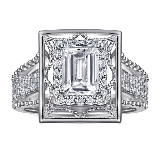Sumptuous Rectangle with Emerald Cut Zircon Vintage Silver Ring