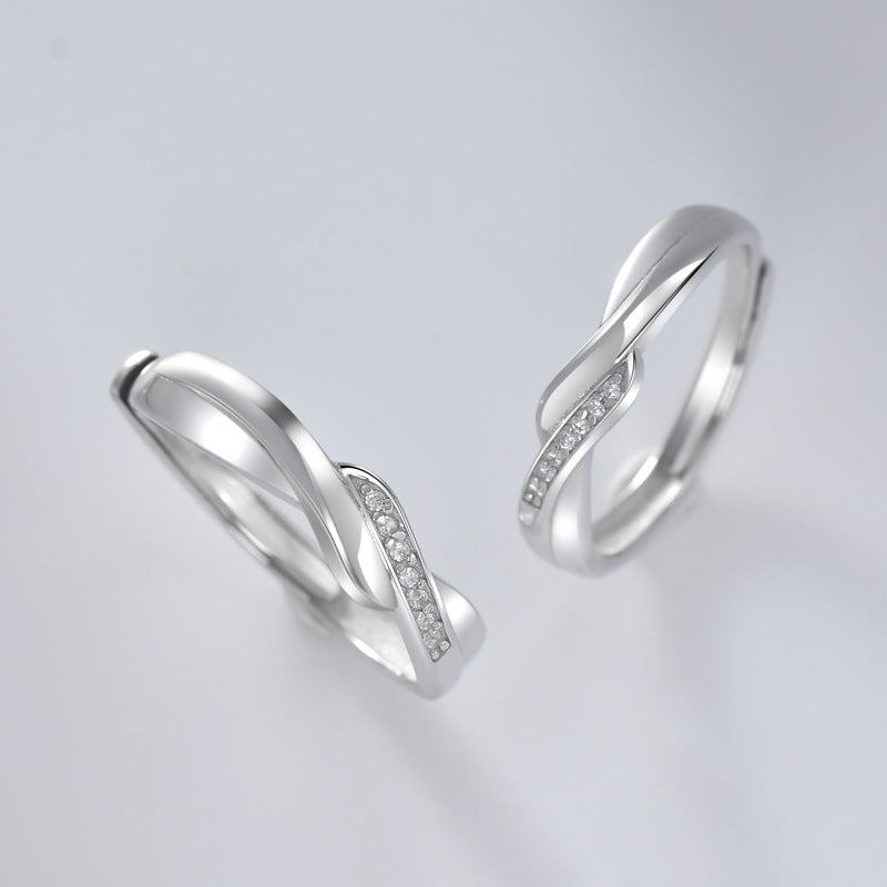 Zircon Interweave Wave Silver Couple Ring