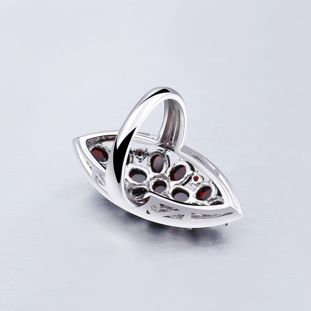 European Luxury Design Group Natural Garnet Marquise Silver Ring for Women