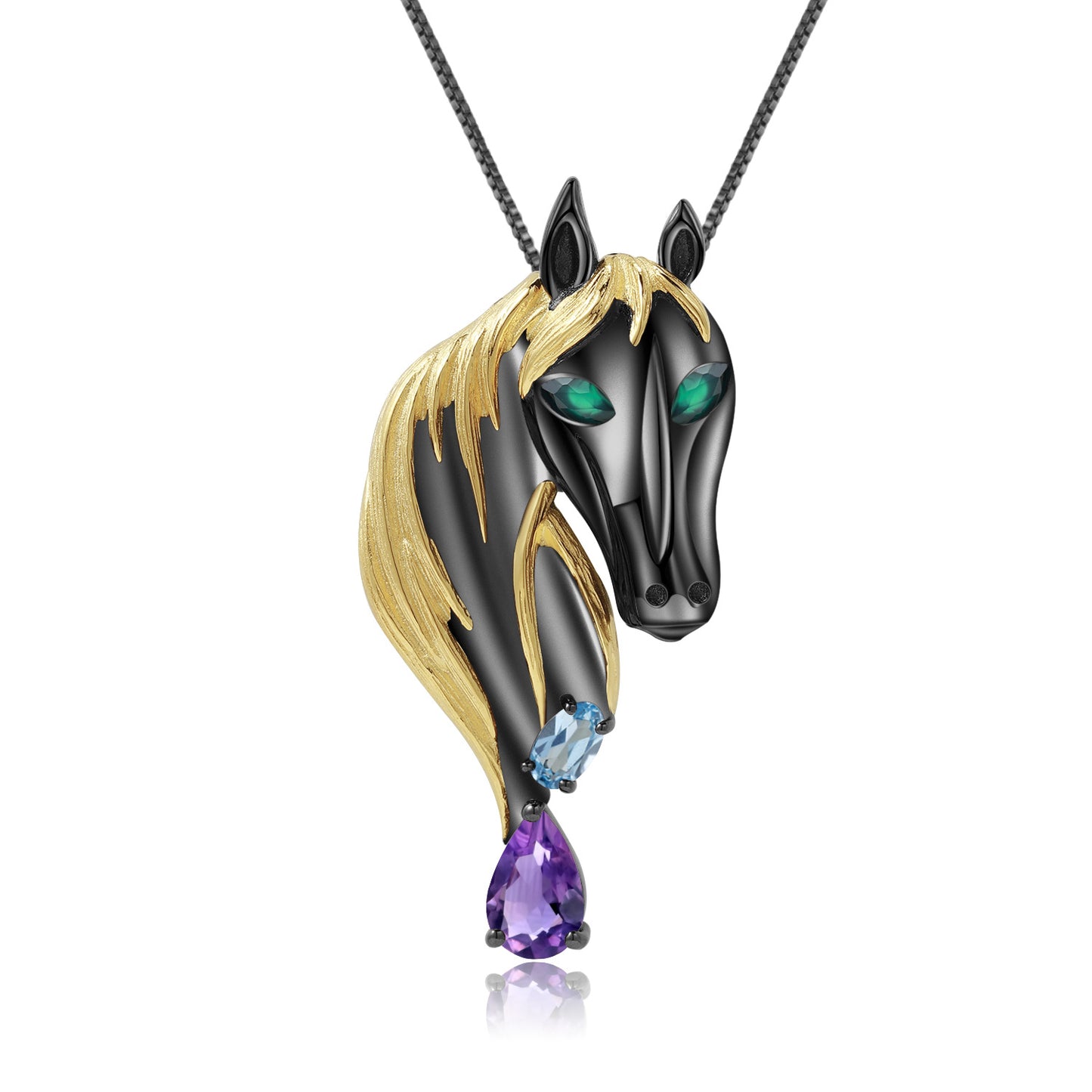 Italian Craft Design Brooch Pendant Dual-use Natural Colourful Gemstone Horse Pendant Silver Necklace for Women
