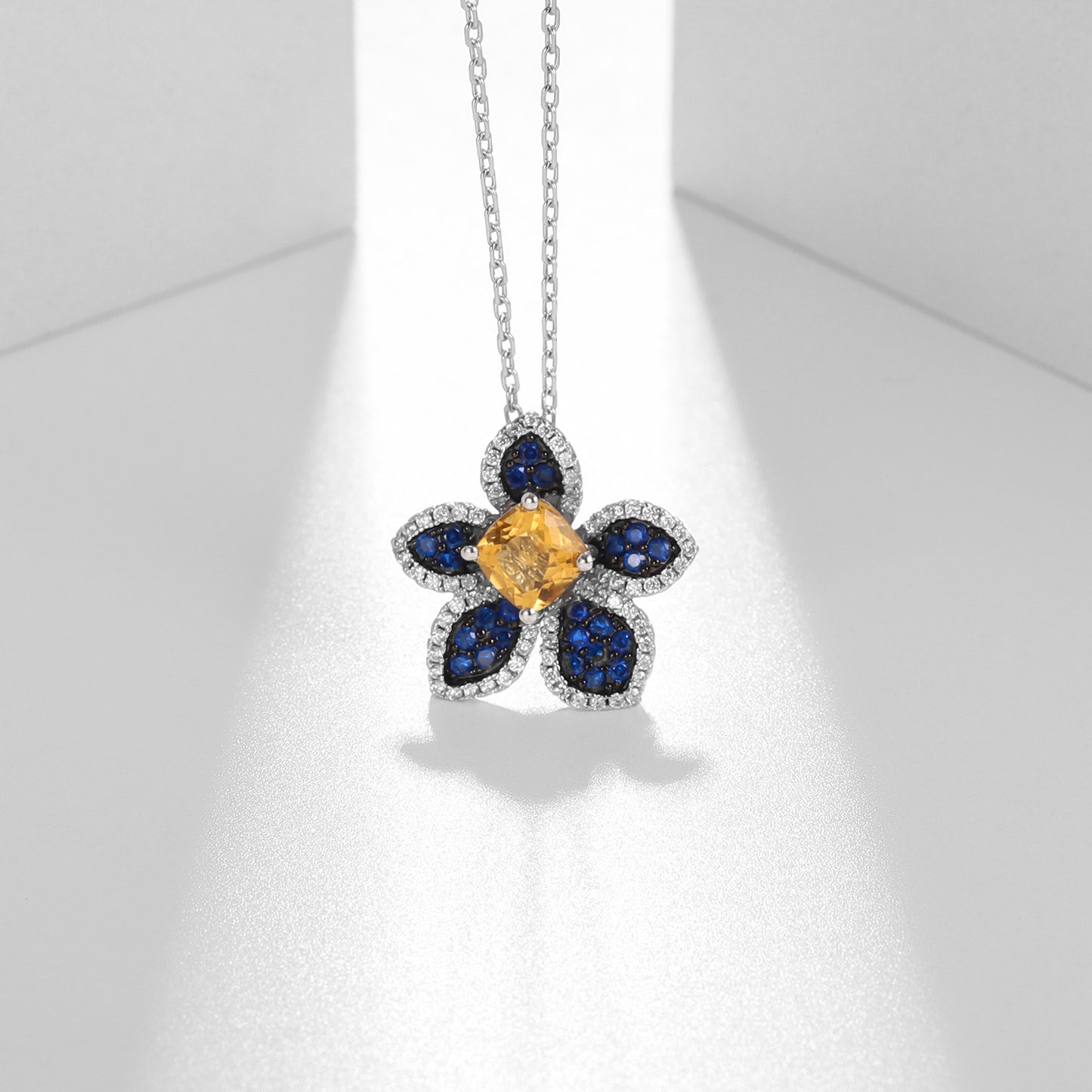 Natural Wind Series Design Inlaid  Natural Colourful Gemstones Flower Pendant Silver Necklace for Women
