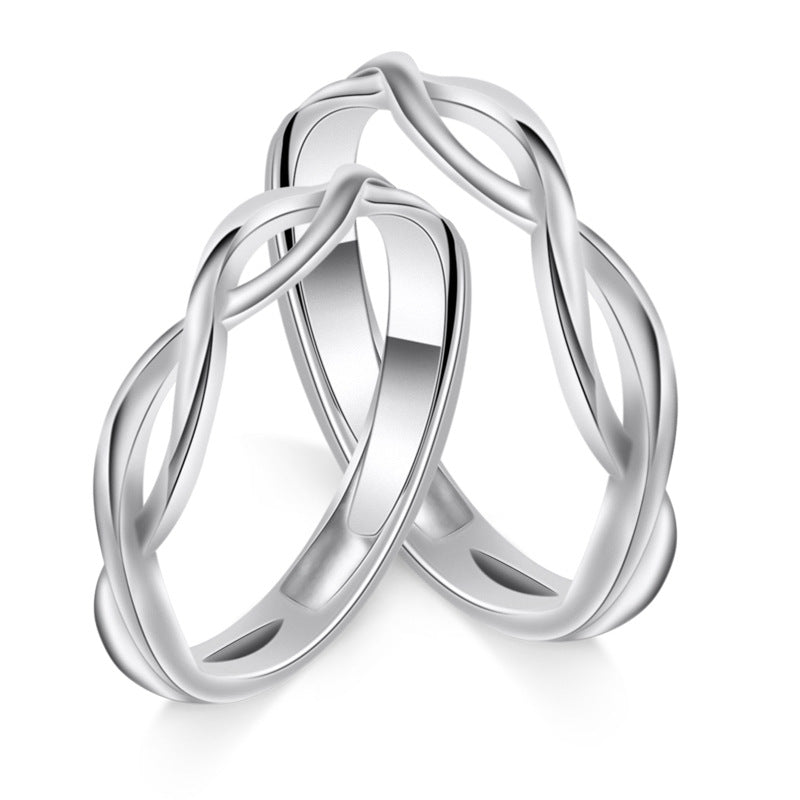 Interwoven Line Design Silver Couple Ring