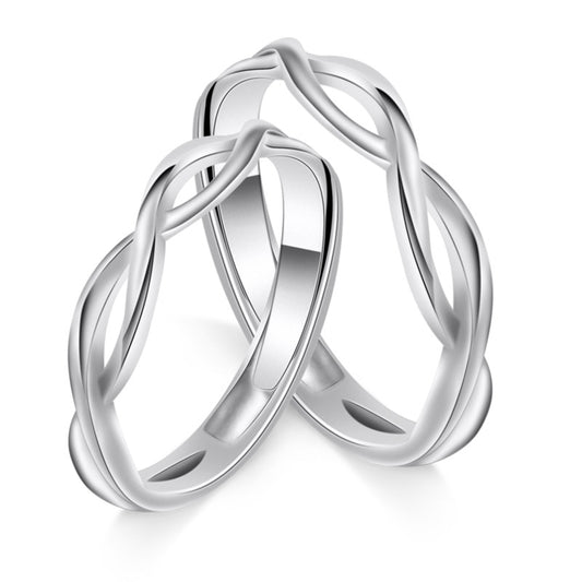 Interwoven Line Design Silver Couple Ring