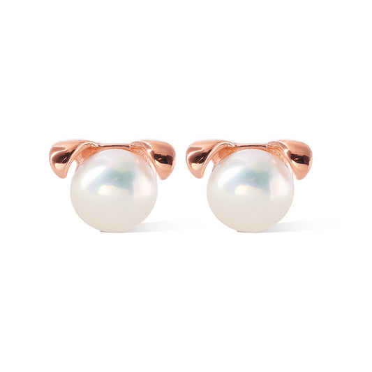 Freshwater Pearl Rose Gold Colour Puppy Silver Stud Earrings for Women