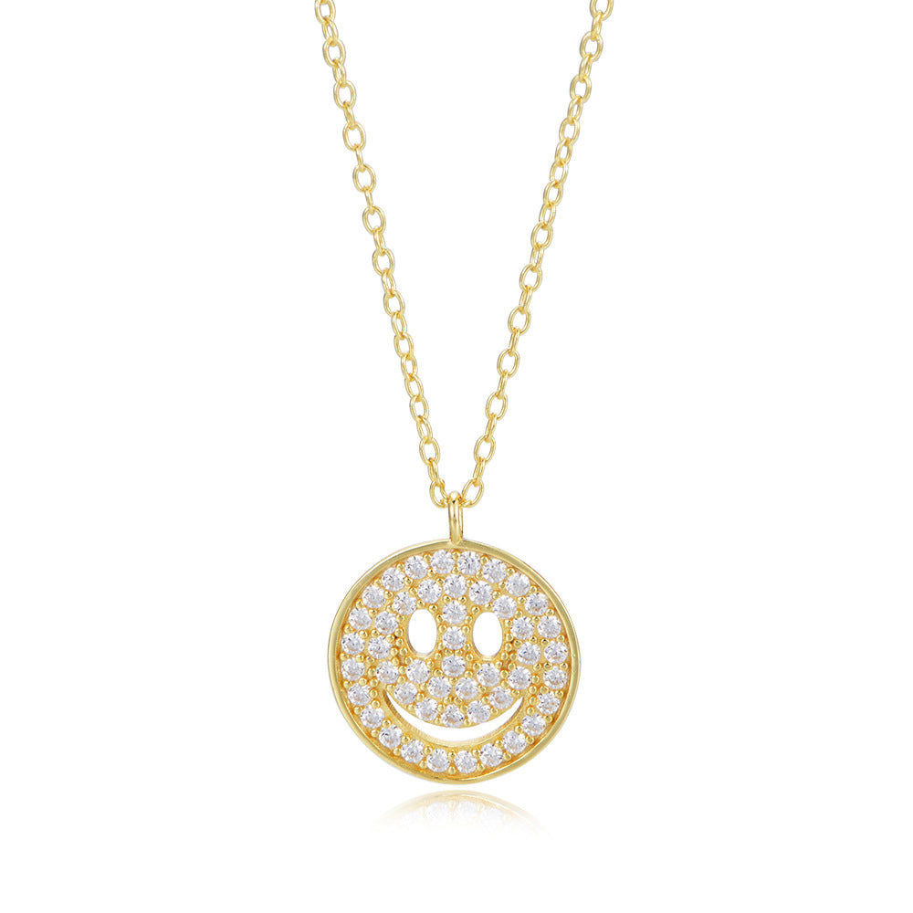 Circle Smiley Micro-set Zircon Pendant Sterling Silver Collarbone Necklace for Women