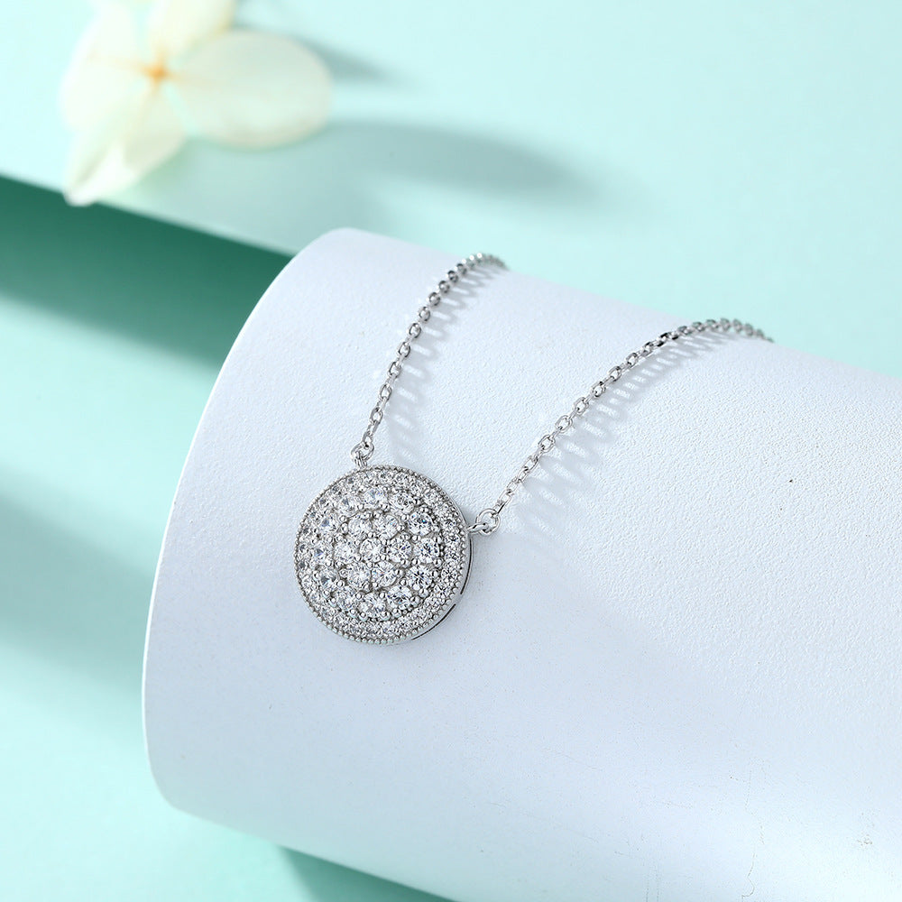 Full Zircon Round Pendant Silver Necklace for Women