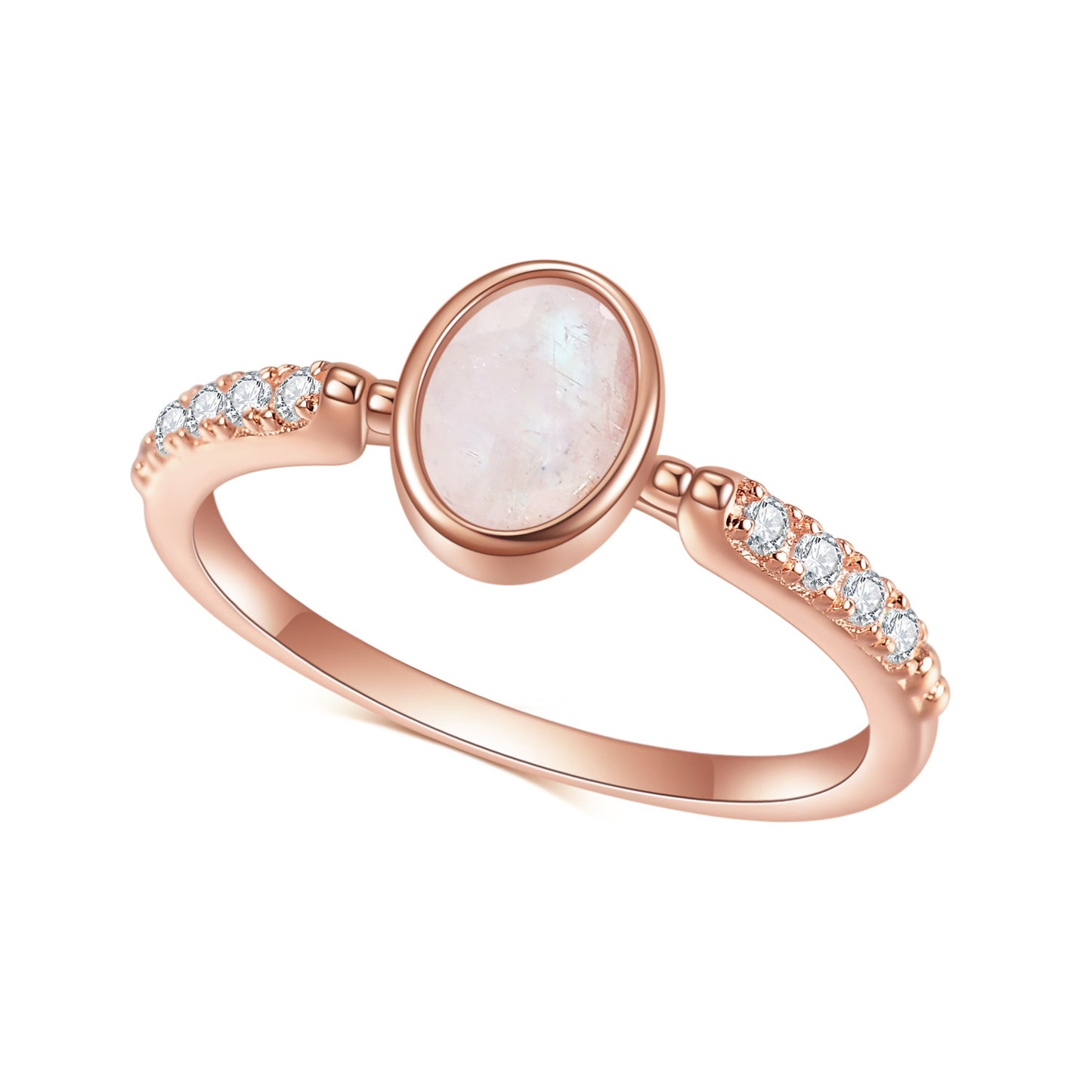 Luxury S925 Sterling Silver Inlaid with Precious Natural Moonstone Rose Gold Colour Ring for Women