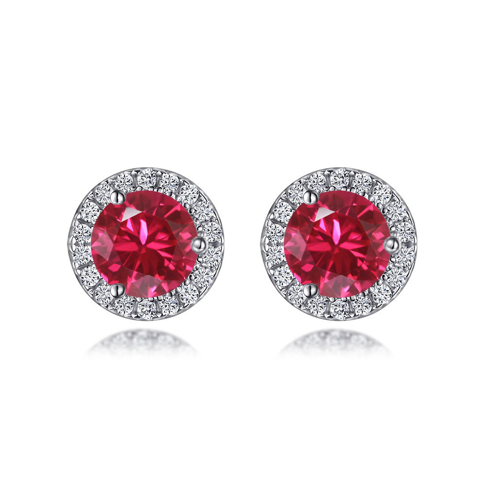 Soleste Halo Round Zircon Silver Studs Earrings for Women