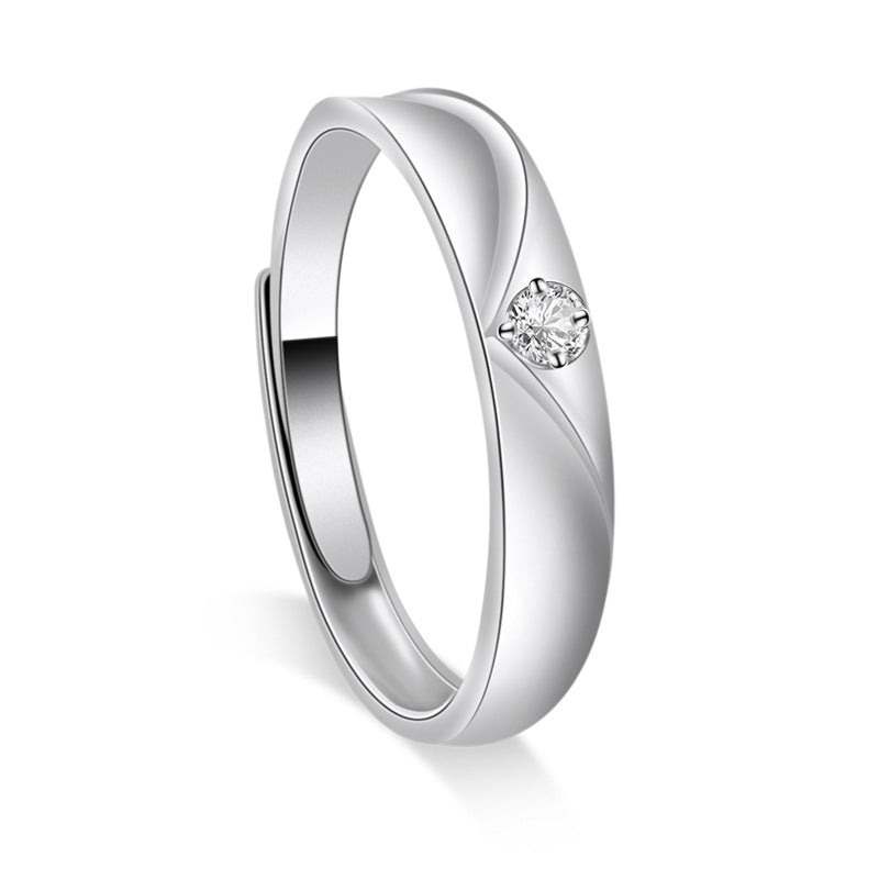 V-shape Pattern with Round Zircon Silver Couple Ring