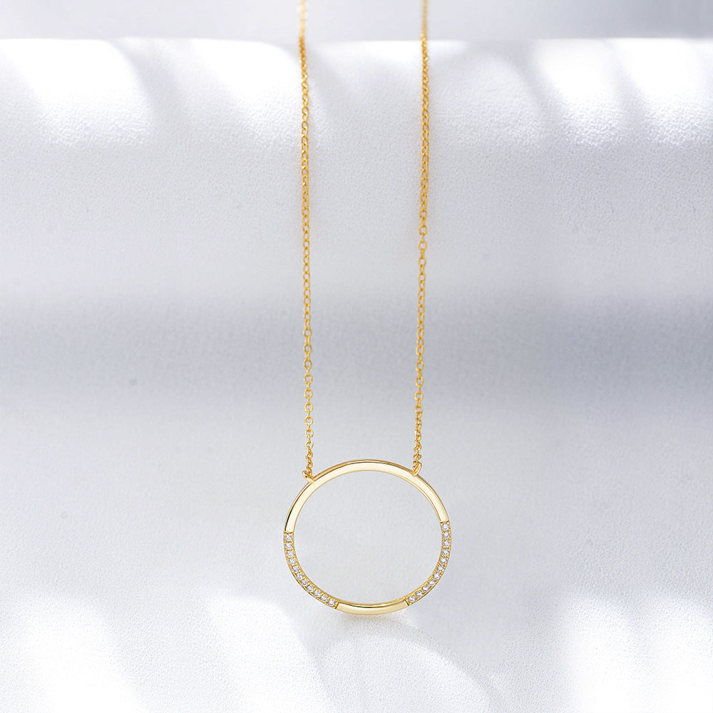 Circle Ring with Zircon Pendant Sterling Silver Necklace for Women