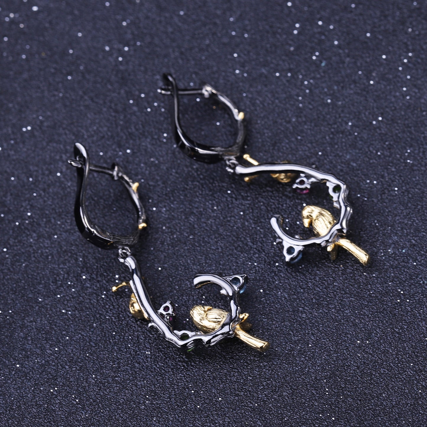 Natural Wind Bird Design 925 Silver Natural Gemstone Earrings for Women