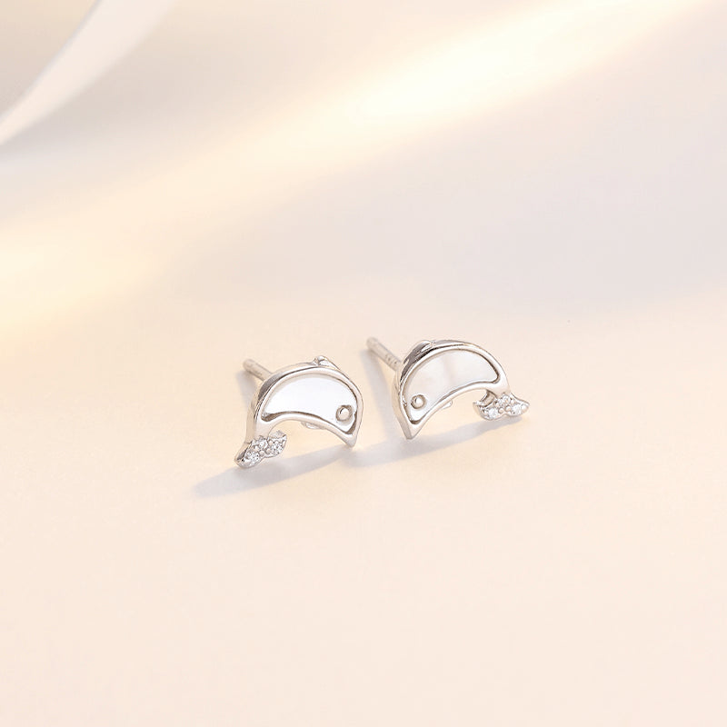 Mother-of-pearl Dolphin Silver Studs Earrings for Women