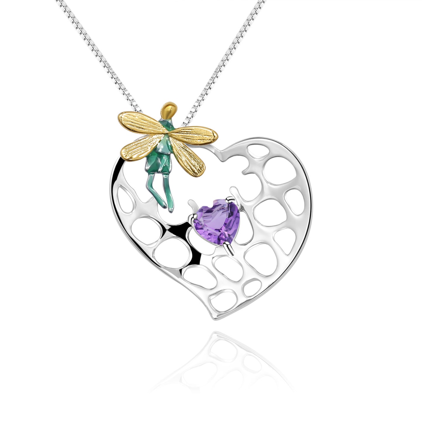 Natural Colourful Gemstone Enamel Heart of Peter Pan Pendant Silver Necklace for Women