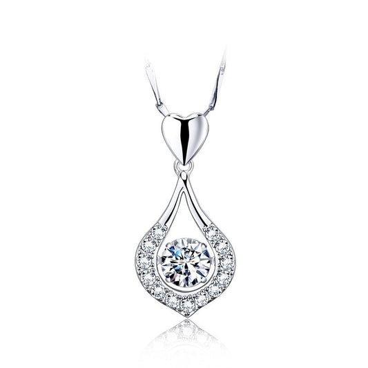 (Pendant Only) Zircon Waterdrop with Love Silver Pendant for Women