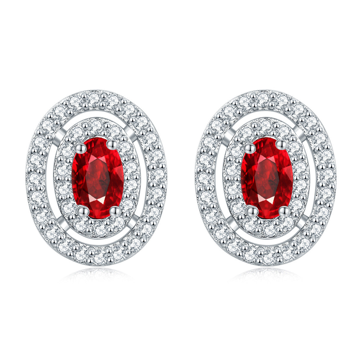 Sumptuous Oval Zircon Soleste Halo Silver Studs Earrings for Women