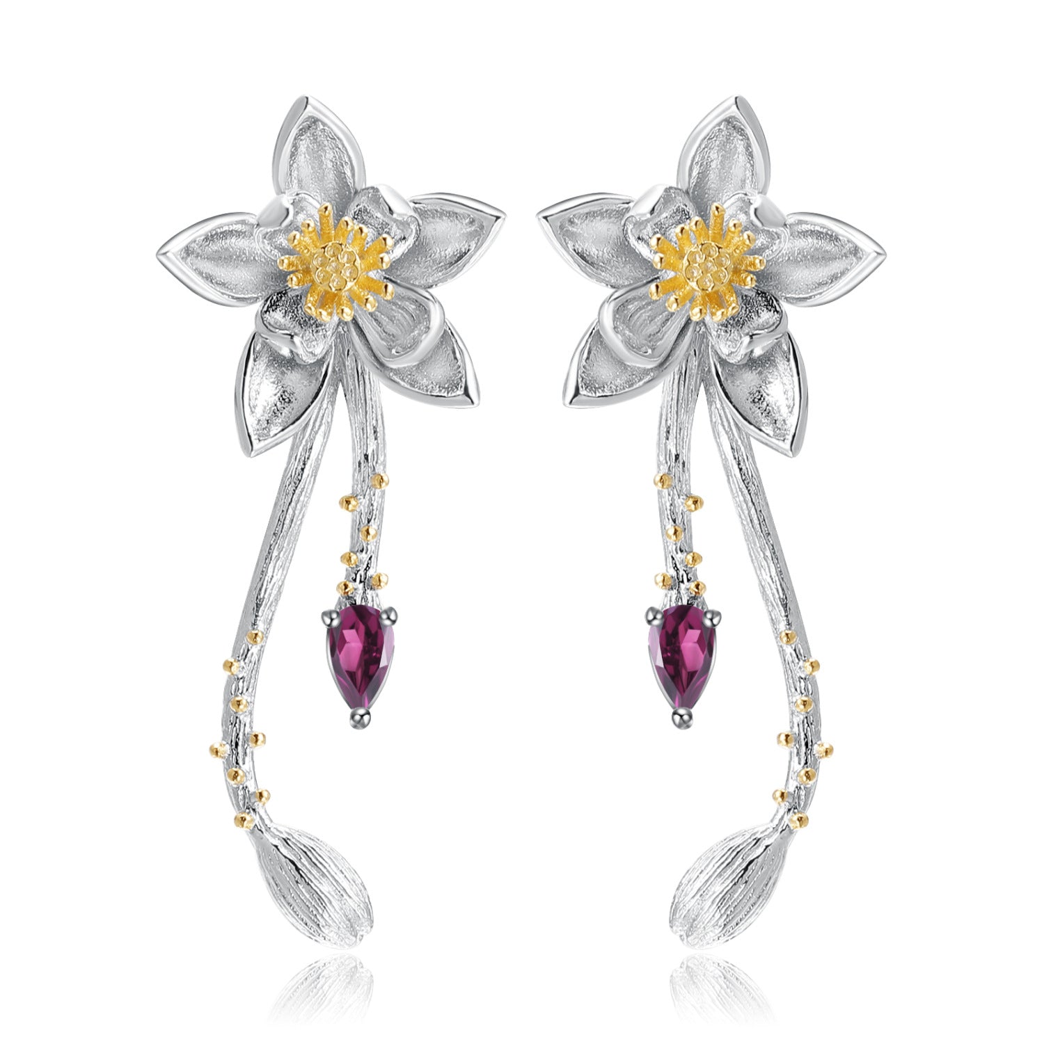 Premium Natural Colourful Gemstone Flower Shape Design Silver Earrings for Women