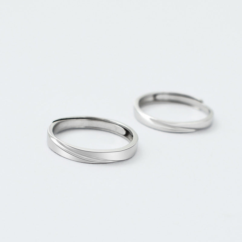 Curved Line Silver Couple Ring for Women