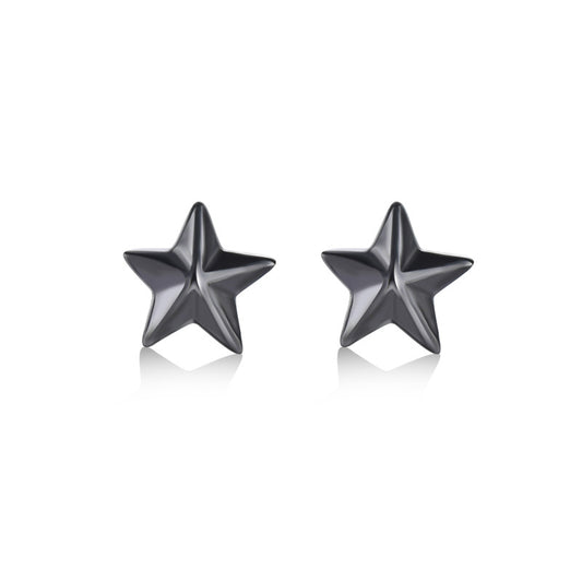 Small Black Star Silver Stud Earrings for Women