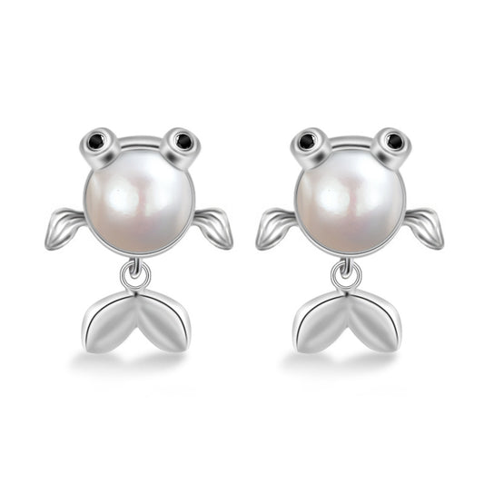 Freshwater Pearl Small Goldfish Silver Stud Earrings for Women