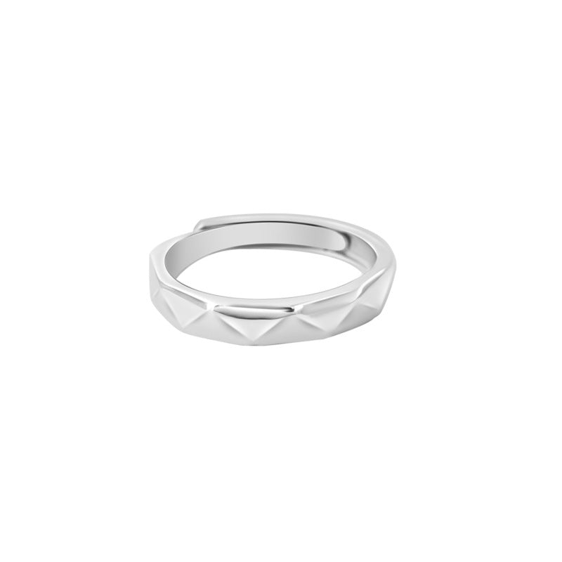 Polyhedral Triangle Silver Couple Ring