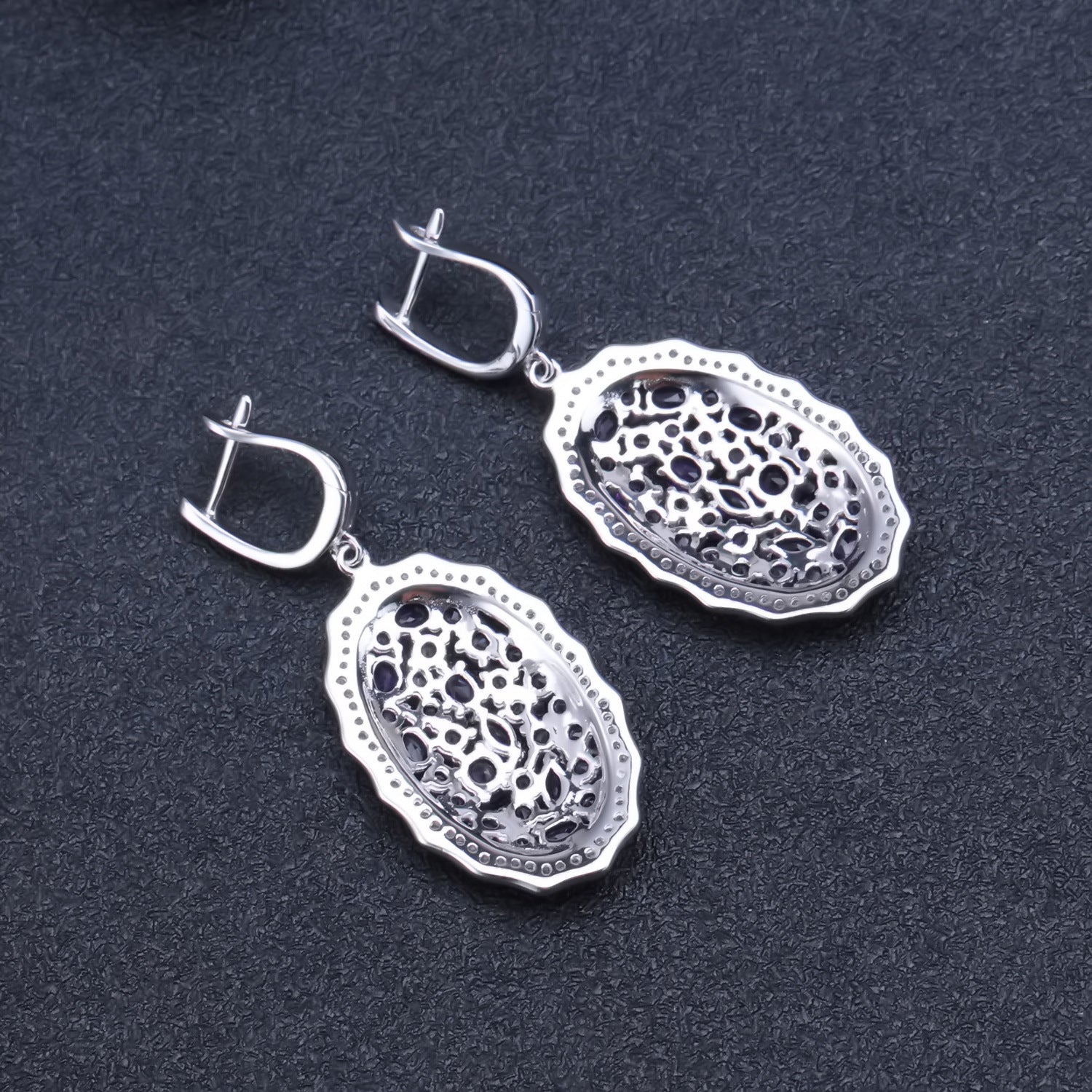 Natural Amethyst Oval Silver Drop Earrings for Women