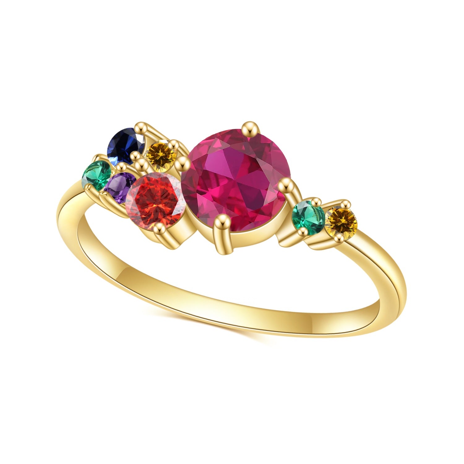 Golden S925 Sterling Silver Plated 18k Gold with Colour Gemstones Ring for Women