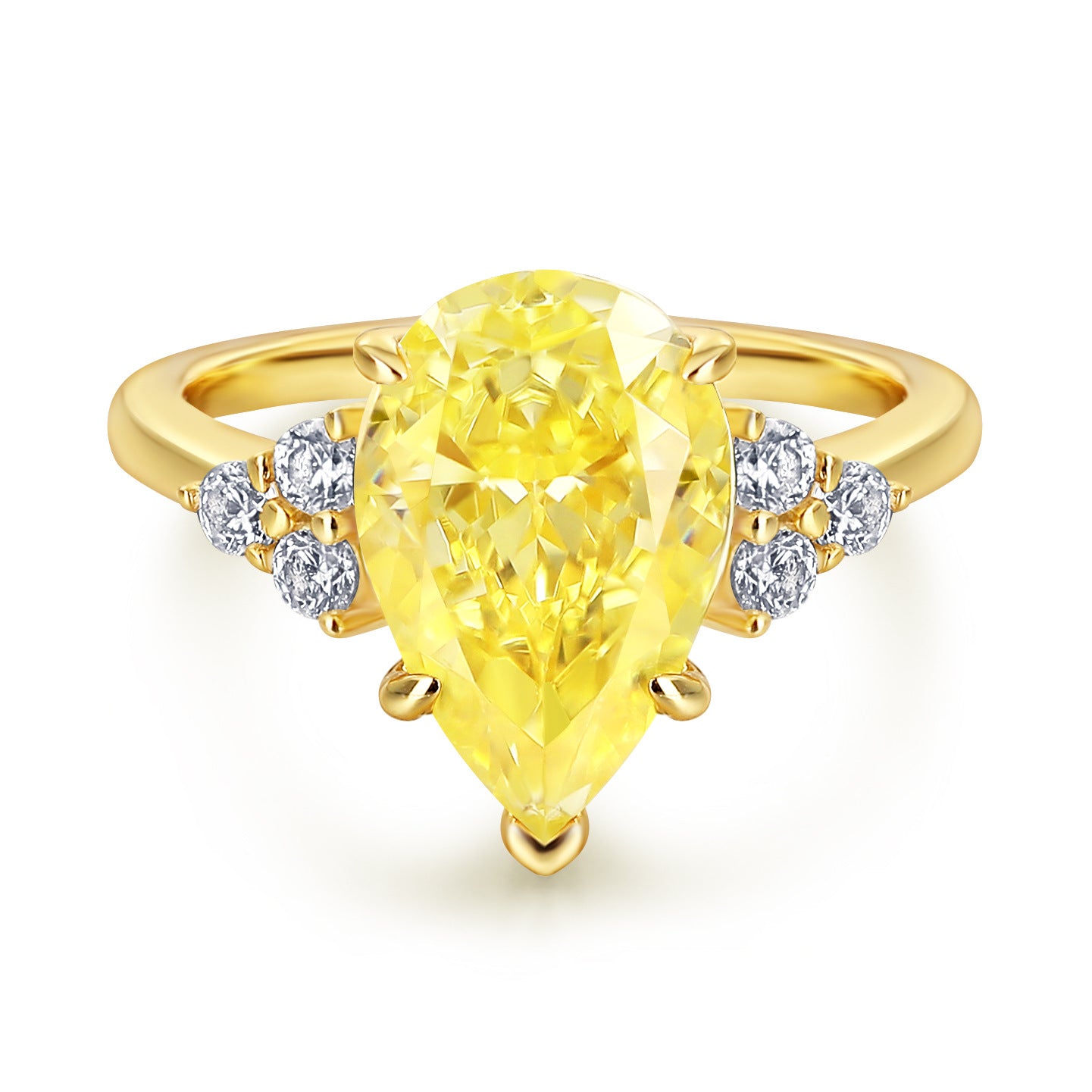 (4CT) Ice Cut Pear Drop Yellow Zircon Silver Ring for Women