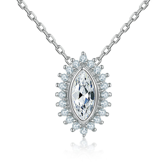 Marquise Zircon Flower Shape Pendant Silver Necklace for Women