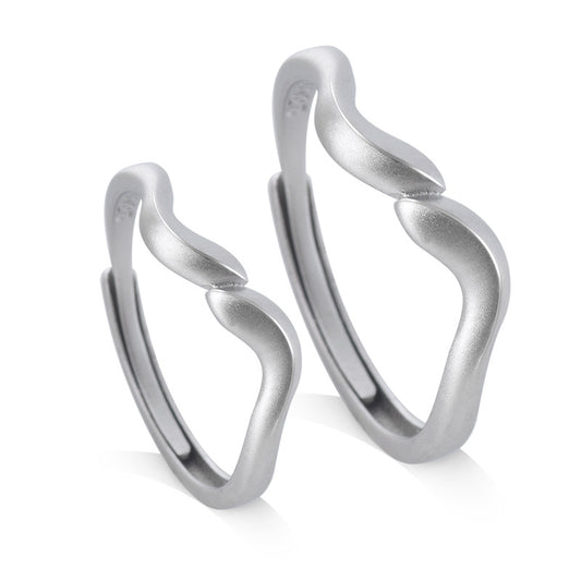 Irregular Wave Frosted Silver Couple Ring for Women
