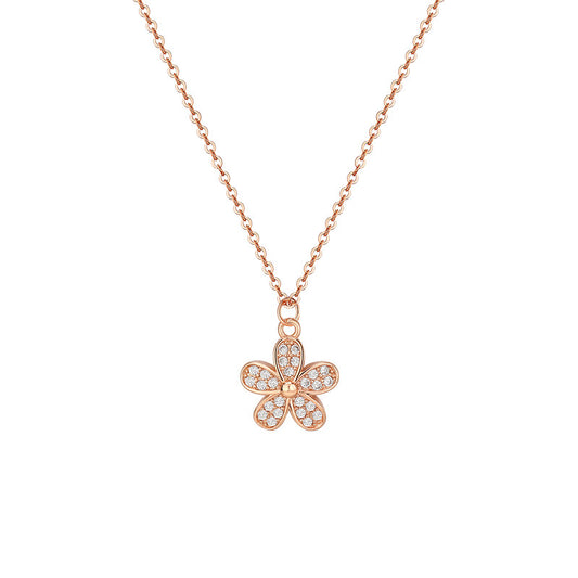 Zircon Small Chrysanthemum Pendant Silver Necklace for Women