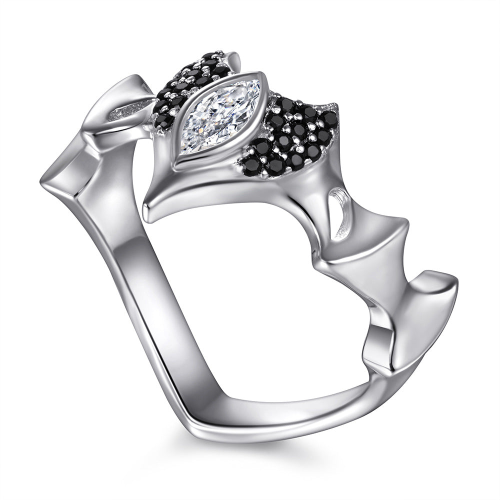 Retro Style Black and Marquise Zircon Silver Ring