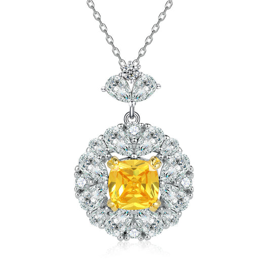 Yellow Crystal with Zircon Pendant Silver Necklace for Women