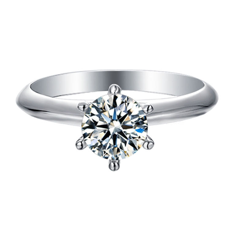 (1.0CT) Moissanite Classical Round Cut Solitaire Silver Engagement Ring for Women