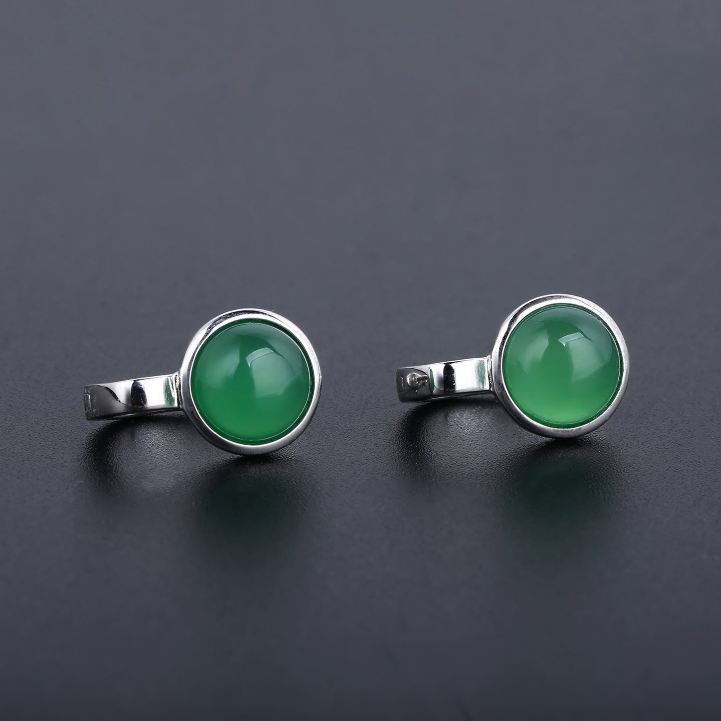 European Natural Green Agate Solitaire Round Cut Sterling Silver Studs Earrings for Women