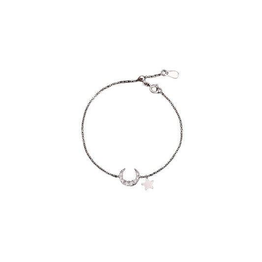 Adjustable Zircon Moon with Star Silver Bracelet for Women