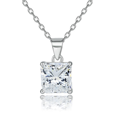 Princess Cut zircon pendant silver necklace for women