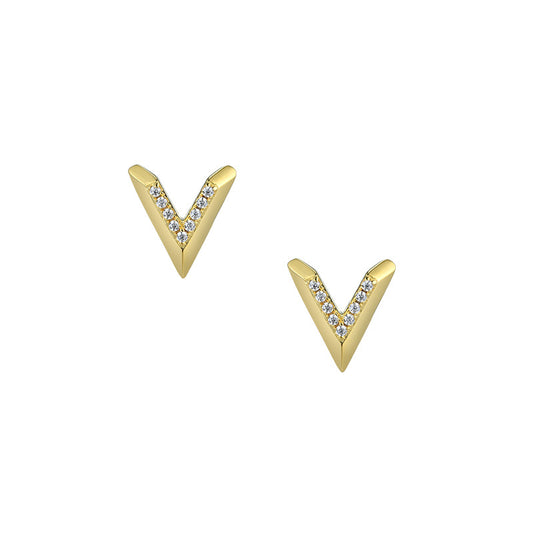 V Shaped with Zircon Silver Studs Earrings for Women